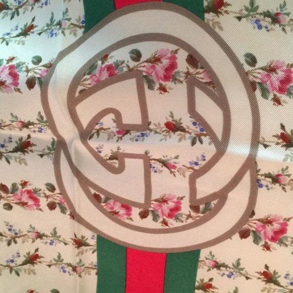 Gucci Logo Rose Print Silk Scarf with tag - Picture 3 of 3